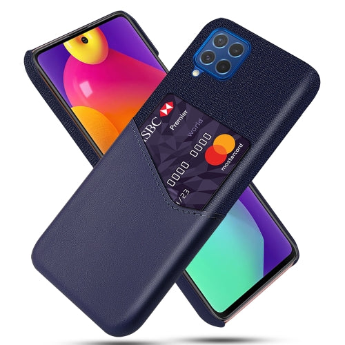For Samsung Galaxy M62 Cloth Texture PC + PU Leather Back Cover Shockproof Case with Card Slot(Blue)