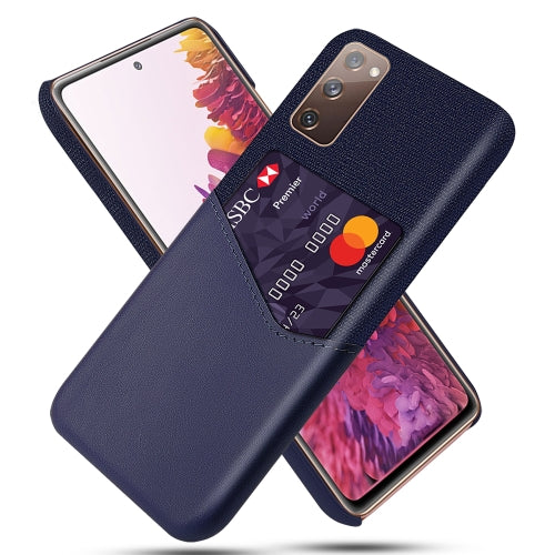 For Samsung Galaxy S20 FE 5G Cloth Texture PC + PU Leather Back Cover Shockproof Case with Card Slot(Blue)