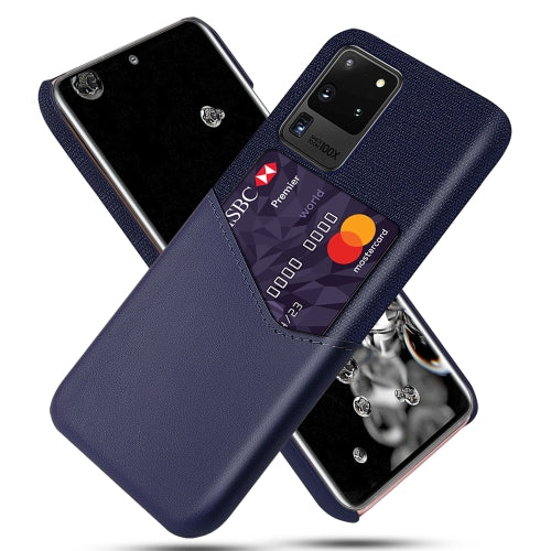 For Samsung Galaxy S20 Ultra Cloth Texture PC + PU Leather Back Cover Shockproof Case with Card Slot(Blue)