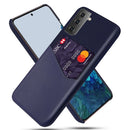 For Samsung Galaxy S21 5G Cloth Texture PC + PU Leather Back Cover Shockproof Case with Card Slot(Blue)