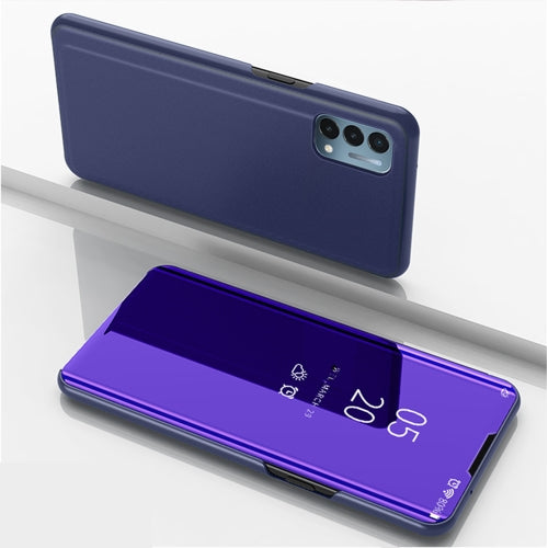 Plated Mirror Horizontal Flip Leather Case with Holder For OnePlus N200 5G(Purple Blue)