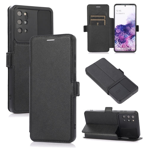 Push Window Double Buckle PU + Silicone Horizontal Flip Leather Case with Holder & Card Slot For Samsung Galaxy S20+ 5G(Black)
