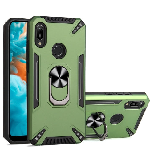 For Huawei Y6 2019 PC + TPU Protective Case with 360 Degrees Rotatable Ring Holder(Dark Green)