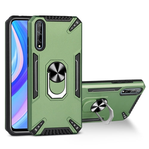 For Huawei Y8p PC + TPU Protective Case with 360 Degrees Rotatable Ring Holder(Dark Green)