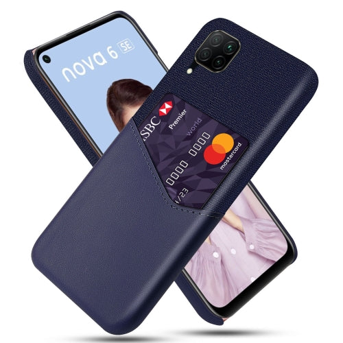 For Huawei P40 Lite Cloth Texture PC + PU Leather Back Cover Shockproof Case with Card Slot(Blue)