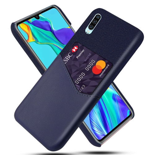 For Huawei P30 Cloth Texture PC + PU Leather Back Cover Shockproof Case with Card Slot(Blue)