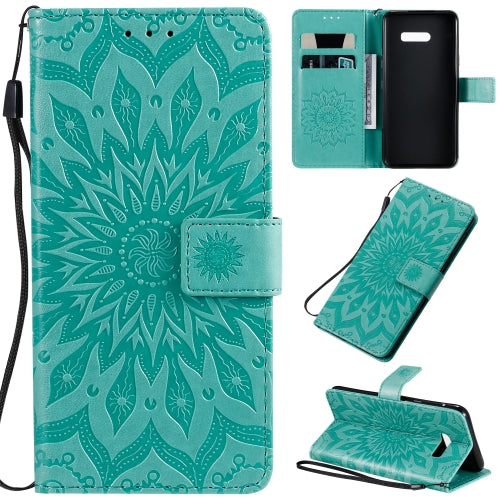 For LG G8X Pressed Printing Sunflower Pattern Horizontal Flip PU Leather Case with Holder & Card Slots & Wallet & Lanyard(Green)