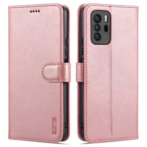 For Xiaomi Redmi Note 10 Pro 5G AZNS Skin Feel Calf Texture Horizontal Flip Leather Case with Card Slots & Holder & Wallet(Rose Gold)