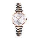 SKMEI 9198 Simple Roman Numeral Dial Metal Belt Quartz Watch for Couples(Rose Gold Silver Women)