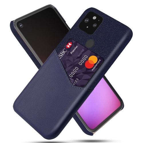 For Google Pixel 5 Cloth Texture PC + PU Leather Back Cover Shockproof Case with Card Slot(Blue)