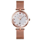 SKMEI 9215 Ladies 3D Glass Checkered Overlap Pattern Diamond Dial Quartz Watch(White)