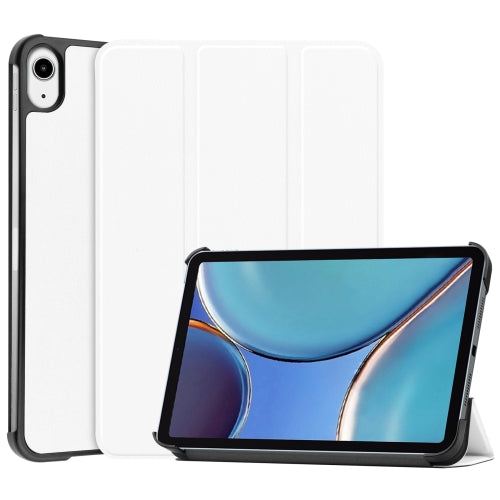 Custer Texture Horizontal Flip Leather Tablet Case with Three-folding Holder & Sleep / Wake-up Function For iPad mini 6(White)