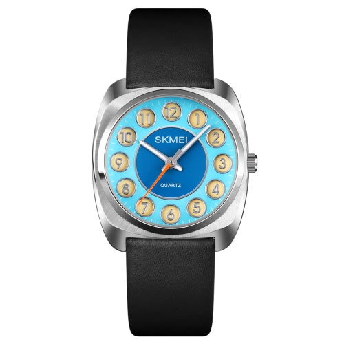 SKMEI Q029 Ladies Phone Number Pattern Dial Leather Strap Quartz Watch(Blue)