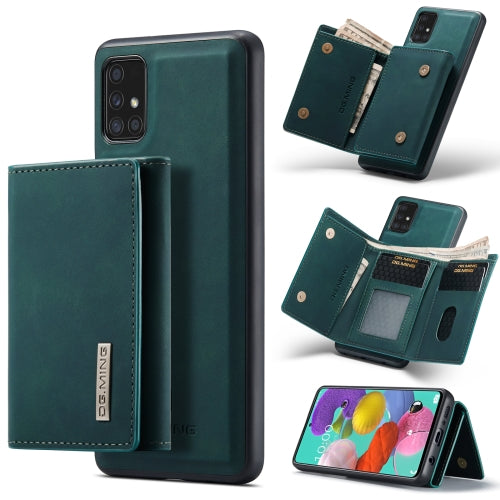 For Samsung Galaxy A51 DG.MING M1 Series 3-Fold Multi Card Wallet + Magnetic Back Cover Shockproof Case with Holder Function(Green)