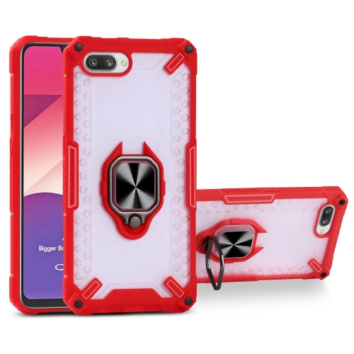 Matte TPU + PC Magnetic Shockproof Case with Ring Holder For OPPO A3s(Red)