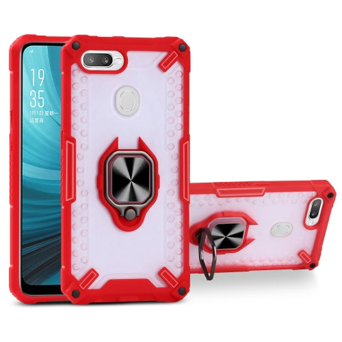 Matte TPU + PC Magnetic Shockproof Case with Ring Holder For OPPO A7(Red)
