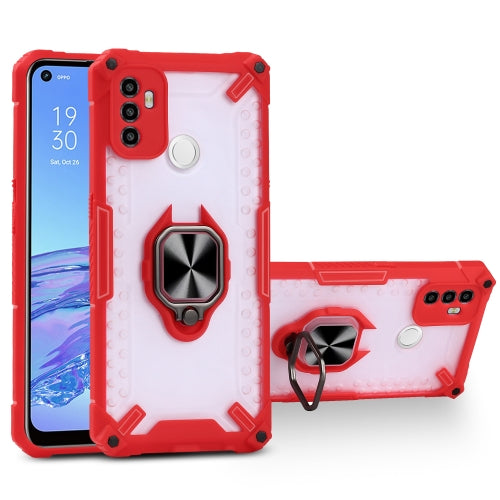 Matte TPU + PC Magnetic Shockproof Case with Ring Holder For OPPO A53(Red)