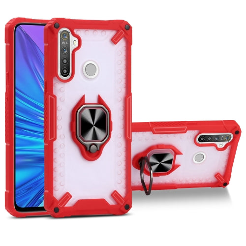 Matte TPU + PC Magnetic Shockproof Case with Ring Holder For OPPO Realme 5(Red)