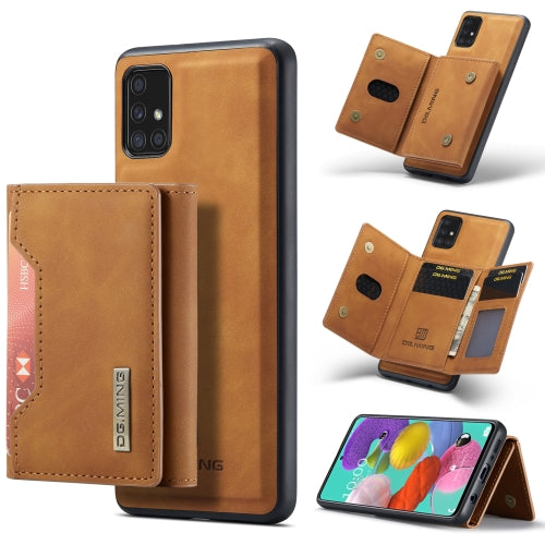 For Samsung Galaxy A51 DG.MING M2 Series 3-Fold Multi Card Bag + Magnetic Back Cover Shockproof Case with Wallet & Holder Function(Brown)
