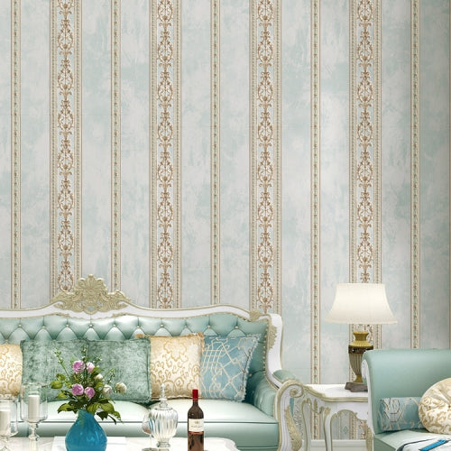 3D Fine-pressed Texture Damascus Wallpapers Household Non-woven Wallpaper, Size:0.53x10m(Striped Light Cyan)