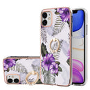 Electroplating Pattern IMD TPU Shockproof Case with Rhinestone Ring Holder For iPhone 11(Purple Flower)