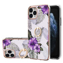 Electroplating Pattern IMD TPU Shockproof Case with Rhinestone Ring Holder For iPhone 11 Pro(Purple Flower)