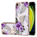 Electroplating Pattern IMD TPU Shockproof Case with Rhinestone Ring Holder For iPhone SE 2020 / 8 / 7(Purple Flower)
