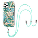 Electroplating Splicing Marble Flower Pattern TPU Shockproof Case with Lanyard For iPhone 12 Pro Max(Blue Flower)