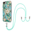 Electroplating Splicing Marble Flower Pattern TPU Shockproof Case with Lanyard For iPhone 8 Plus / 7 Plus(Blue Flower)