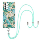 For Samsung Galaxy A32 4G EU Version Electroplating Splicing Marble Flower Pattern TPU Shockproof Case with Lanyard(Blue Flower)