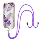 Electroplating Pattern IMD TPU Shockproof Case with Neck Lanyard For iPhone SE 2020 / 8 / 7(Purple Flower)