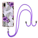 For Samsung Galaxy A02/M02 Electroplating Pattern IMD TPU Shockproof Case with Neck Lanyard(Purple Flower)