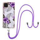 For Samsung Galaxy A12/M12/F12 Electroplating Pattern IMD TPU Shockproof Case with Neck Lanyard(Purple Flower)