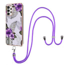 For Samsung Galaxy A32 5G Electroplating Pattern IMD TPU Shockproof Case with Neck Lanyard(Purple Flower)
