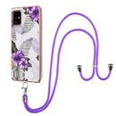 For Samsung Galaxy A51 Electroplating Pattern IMD TPU Shockproof Case with Neck Lanyard(Purple Flower)