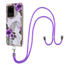 For Samsung Galaxy S20 Ultra Electroplating Pattern IMD TPU Shockproof Case with Neck Lanyard(Purple Flower)