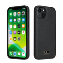 Fierre Shann Leather Texture Phone Back Cover Case For iPhone 13(Lychee Black)
