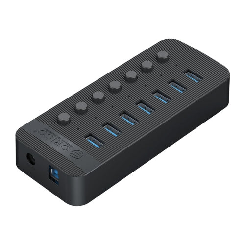 ORICO CT2U3-7AB-BK 7 In 1 Plastic Stripes Multi-Port USB HUB with Individual Switches, US Plug(Black)