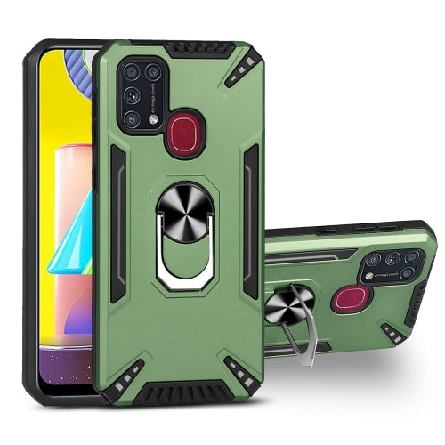 For Samsung Galaxy M31 PC + TPU Protective Case with 360 Degrees Rotatable Ring Holder(Dark Green)