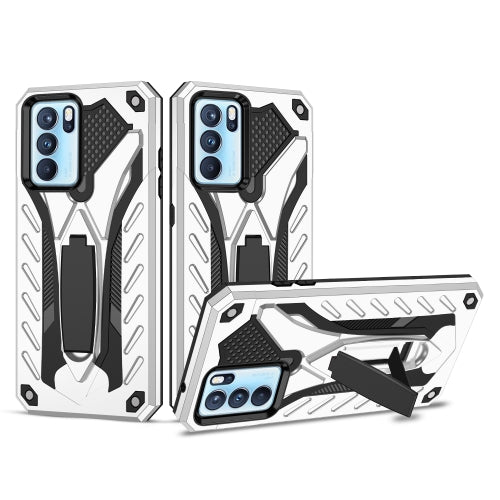 For OPPO Reno6 Pro 5G Shockproof TPU + PC Protective Case with Holder(Silver)