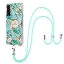For LG Stylo 7 5G Electroplating Splicing Marble Flower Pattern TPU Shockproof Case with Lanyard(Blue Flower)