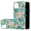 Electroplating Splicing Marble Flower Pattern TPU Shockproof Case with Rhinestone Ring Holder For iPhone 13 Pro(Blue Flower)