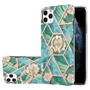 Electroplating Splicing Marble Flower Pattern TPU Shockproof Case with Rhinestone Ring Holder For iPhone 11 Pro Max(Blue Flower)