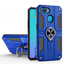 Carbon Fiber Pattern PC + TPU Protective Case with Ring Holder For OPPO A12 / A5s / A7(Dark Blue)