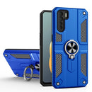 Carbon Fiber Pattern PC + TPU Protective Case with Ring Holder For OPPO A91(Dark Blue)