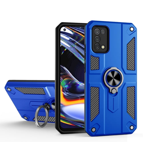 Carbon Fiber Pattern PC + TPU Protective Case with Ring Holder For OPPO Realme 7 Pro(Dark Blue)