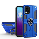 Carbon Fiber Pattern PC + TPU Protective Case with Ring Holder For vivo V20(Dark Blue)