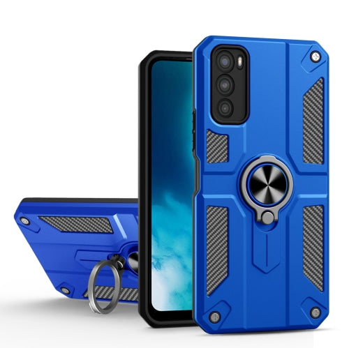 Carbon Fiber Pattern PC + TPU Protective Case with Ring Holder For vivo V20 SE(Dark Blue)
