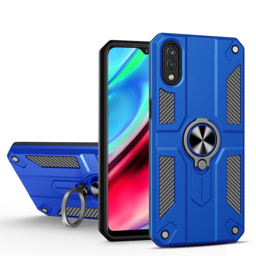 Carbon Fiber Pattern PC + TPU Protective Case with Ring Holder For vivo Y93(Dark Blue)
