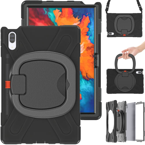 For Lenovo Tab P11 Pro 11.5 inch Silicone + PC Protective Case with Holder & Shoulder Strap(Black)
